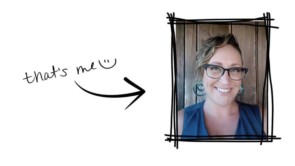 A handwritten message that says "that's me" with a smiley face and an arrow pointing to Deedra's headshot. Deedra is a freelance graphic designer.